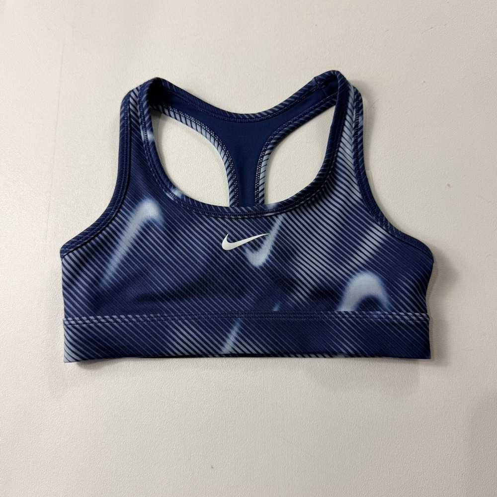 Nike Kids XS Blue Dri-FIT Swoosh Racerback Sports Bra Abstract Stripe